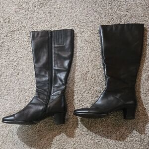 David Tate Black Leather Heeled Boots